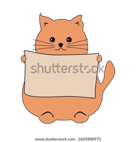 Nice cute funny fat cat with sheet of paper isolated on white vector illustration 