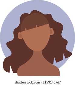Nice and cute girl with dark brown hair. Vector illustration with wavy hairs. Female avatar.