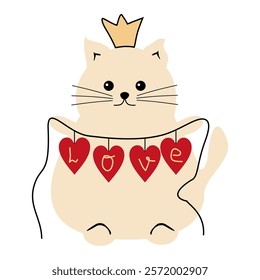 Nice cute lovely cat with love garland valentine day vector illustration celebrate romantic holiday 