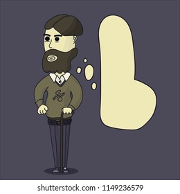 Nice cute man cartoon speaking character with text cloud