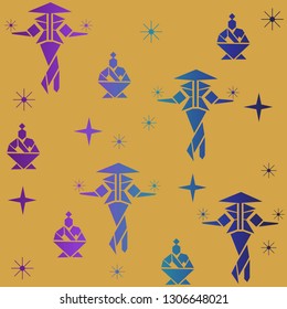 Nice decorative pattern with 
symbols of samurai - Vector