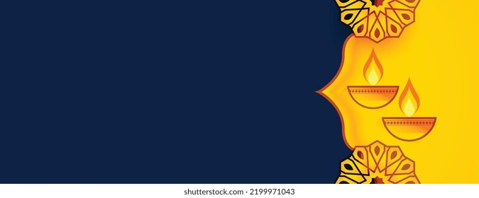 nice deepavali celebration banner with glowing diya and text space 