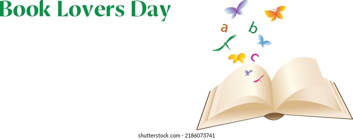Nice design with copy space for Book Lovers Day. May be used for any greeting, poster or more. Vector illustration, banner. 