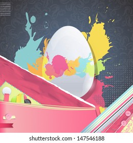 Nice design with easter egg with cute designs on vintage background. Vector design. 