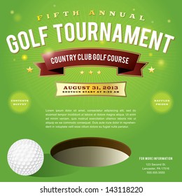 A nice design for a golf tournament invitation. Elements are layered for easy updating of information or adding/removing from the design. EPS 10. File contains transparencies.