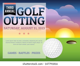 A nice design for a golf tournament invitation. Elements are layered for easy updating of information or adding/removing from the design. EPS 10. File contains transparencies and mask.