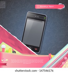 Nice design with realistic phone. Vector illustration. 