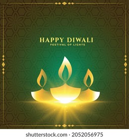 nice diwali festival card with golden diya design