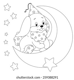 Nice dog is sitting on the moon. Vector.