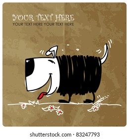 Nice dog in sketch style on a paper-background. Vector illustration. Place for your text.