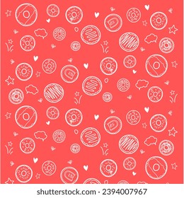 Nice donut doodle on red background