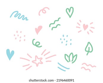 Nice doodle pattern. Elements wave, dot, star, Heart for children overlay set. 
Baby photo album elements. Vector illustration on isolated background.
