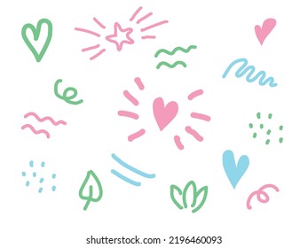 Nice doodle pattern. Elements wave, dot, star, Heart for children overlay set. 
Baby photo album elements. Vector illustration on isolated background.
