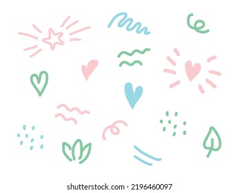 Nice doodle pattern. Elements wave, dot, star, Heart for children overlay set. 
Baby photo album elements. Vector illustration on isolated background.
