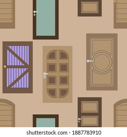 Nice doors in brown tones. Seamless pattern with beautiful and fashionable doors. 