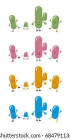 Nice drawing of cactus family in vector. Multicolored design.