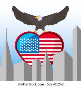 nice eagle with american flag in the city
