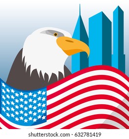 nice eagle with american flag in the city