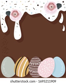 
Nice easter vector flat background with painted tender easter eggs. Easter cake.