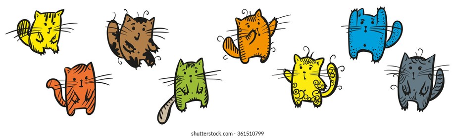 nice eight cats that have fun and play. The vector picture for use in illustrations