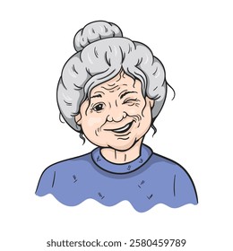 Nice elderly woman winks with one eye. Color vector illustration for postcard, congratulations to grandma, poster, sticker