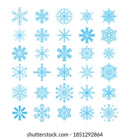 Nice element for Christmas banner, postcards. Flat design line snowflakes Christmas and New Year decoration element set. Winter blue snow flakes crystal element. Vector illustration.