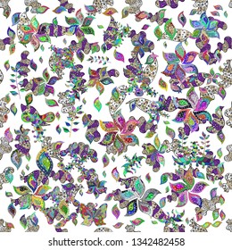 Nice fabric pattern. Flat elements. Doodles gray, green and white on colors. Design. Print. Vector.