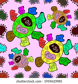 Nice fabric pattern. Vector. Doodles green, neutral and black on colors. Seamless pattern Print. Flat elements. Design.