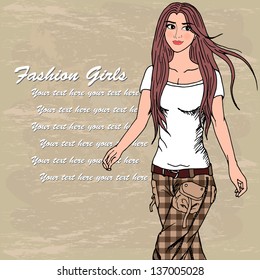 nice fashion girls ,vector pattern