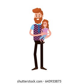 nice father carrying his daughter in the hands