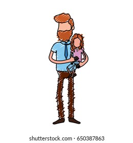 nice father carrying his daughter in the hands