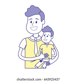nice father carrying his son in the hands