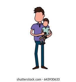nice father carrying his son in the hands