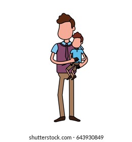 nice father carrying his son in the hands
