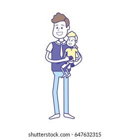 nice father carrying his son in the hands