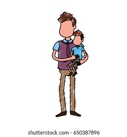 nice father carrying his son in the hands