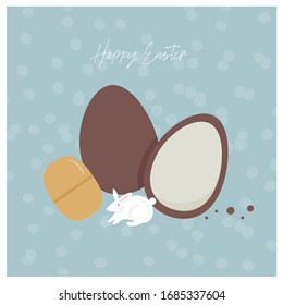 
Nice Flat Happy Easter Vector Illustration With Chocolate Egg And Toy