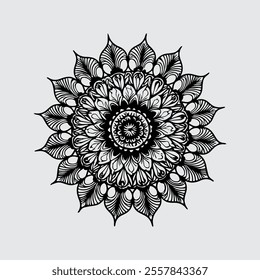 a nice flat white background black mandala 