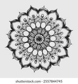 a nice flat white background black mandala 