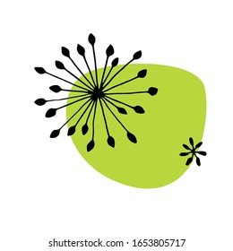 nice floral elements. abstract floral shapes. black shapes with green spot. modern composition. for logos, design, postcards, patterns, ornaments