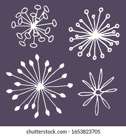 nice floral elements. abstract floral shapes. white on a violet background. for logos, design, postcards, patterns, ornaments