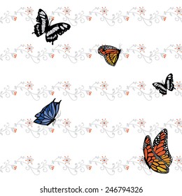 Nice flower pattern with colorful butterflies on top
