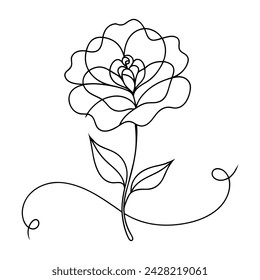 Nice Flower with two leaves continuous line art drawing