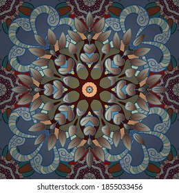 Nice flower vector pattern. Colour Spring Theme seamless pattern Background. Flowers on neutral, blue and brown colors. Flat Flower Elements Design.
