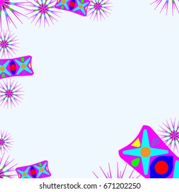 Nice frame with abstract forms and elements on pale blue background. All elements at edges.