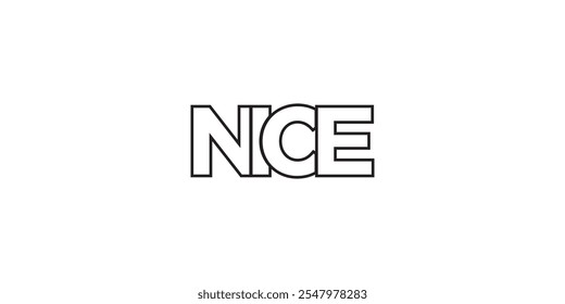 Nice in the France emblem. The design features a geometric style, vector illustration with bold typography in a modern font. The graphic slogan lettering.