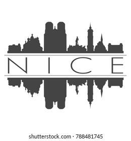 Nice France Europe Skyline Vector Art Mirror Silhouette Emblematic Buildings