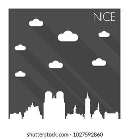 Nice France Skyline City Flat Silhouette Design Background