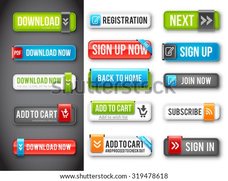 Nice and Fresh Web  Buttons collection for many purposes. Look good on both white and dark backgrounds. Vector set.