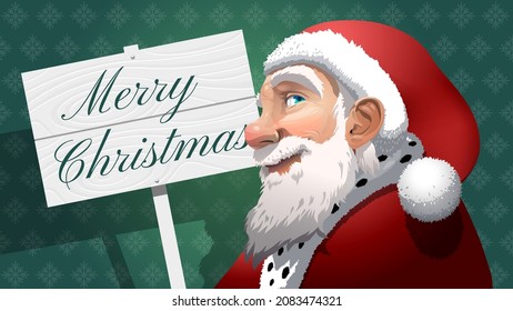 Nice and friendly Santa Claus prepared to congratulate the Christmas to everyone. You can text anything on the wood panel that Santa Claus is handing. 